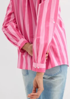 bonprix bonprix Camisa de algodón orgánico puro Pink lady-rosa rayas verticales Sale