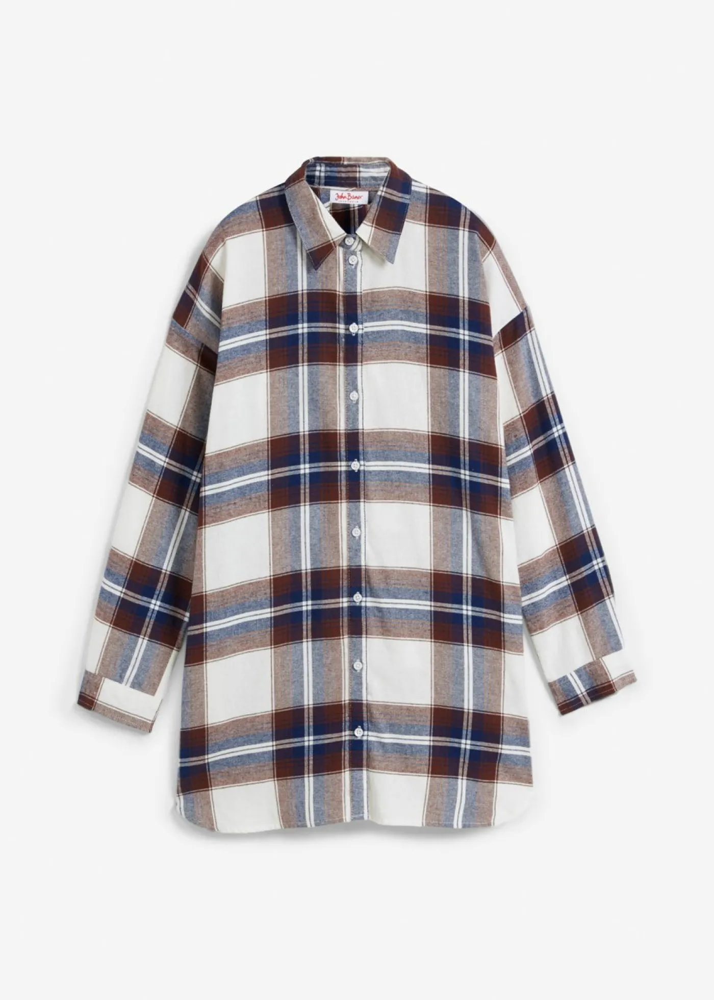 bonprix bonprix Camisa de franela de algodón puro azul marino a cuadros Sale