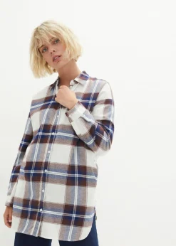 bonprix bonprix Camisa de franela de algodón puro azul marino a cuadros Sale