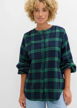 bonprix bonprix Camisa de franela de algodón puro azul marino-verde gema a cuadros Hot