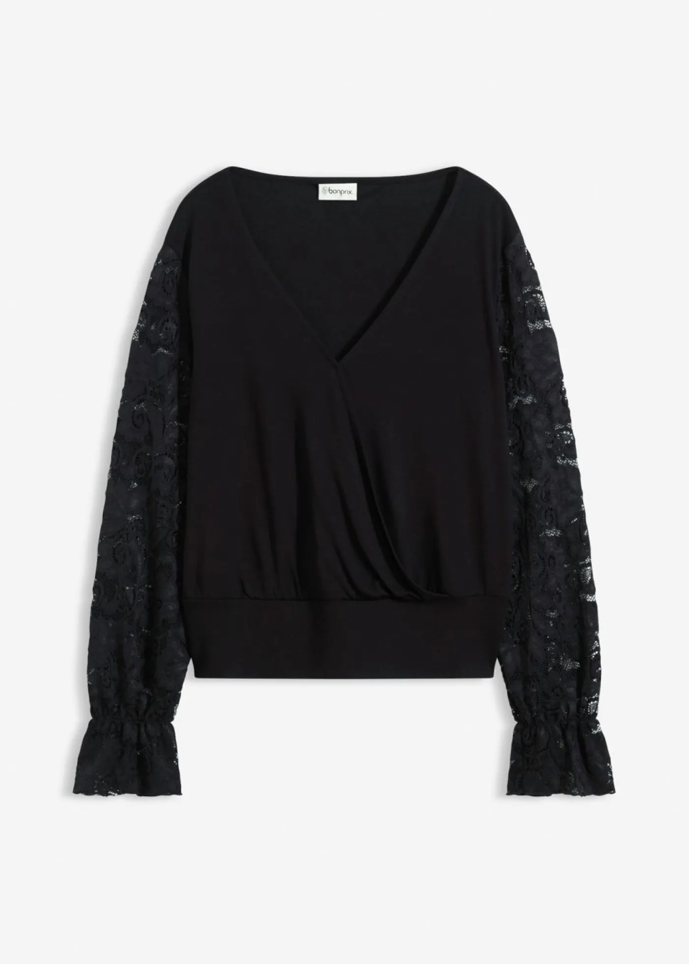 bonprix bonprix Camisa de manga larga con encaje Negro Sale
