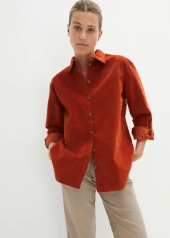 bonprix bonprix Camisa de pana con abertura lateral rojo castaño Outlet