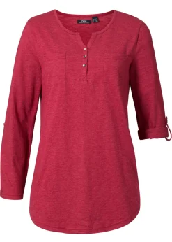 bonprix bonprix Camisa henley de algodón con botones Rojo jaspeado Online