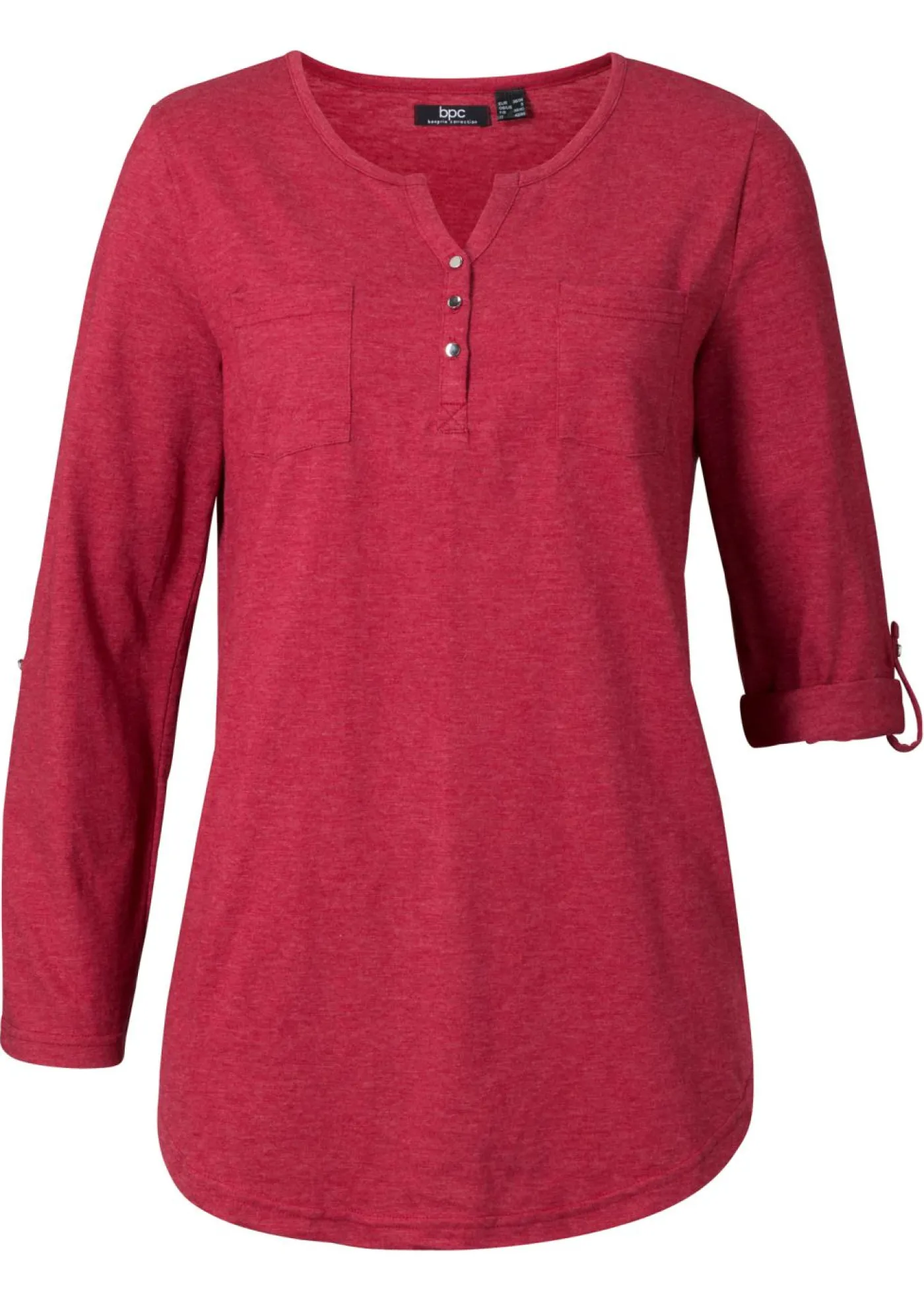 bonprix bonprix Camisa henley de algodón con botones Rojo jaspeado Online