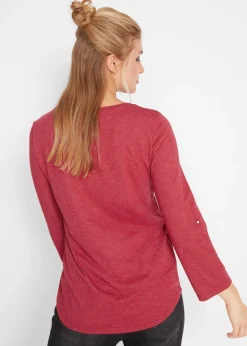 bonprix bonprix Camisa henley de algodón con botones Rojo jaspeado Online