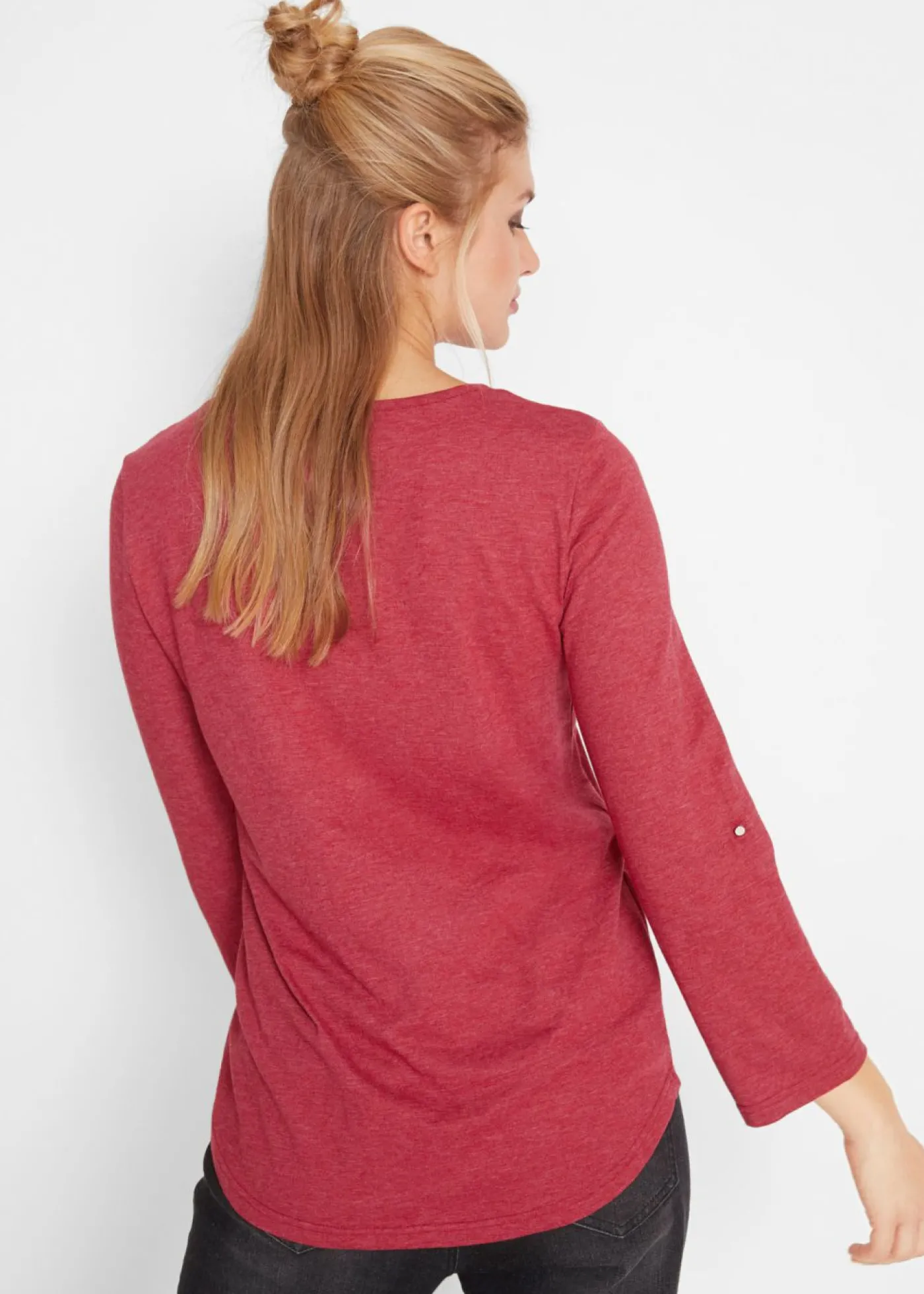 bonprix bonprix Camisa henley de algodón con botones Rojo jaspeado Online