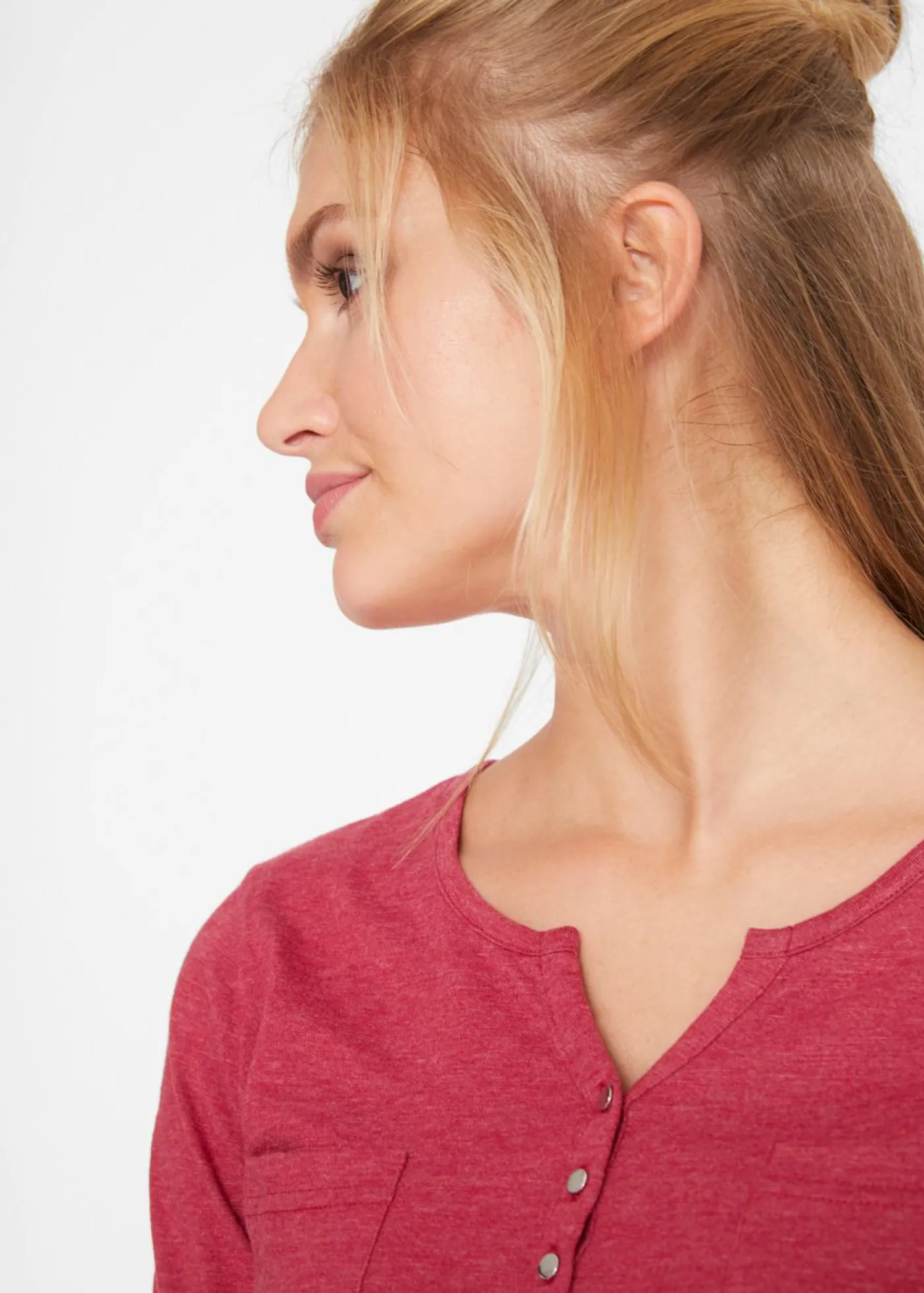 bonprix bonprix Camisa henley de algodón con botones Rojo jaspeado Online