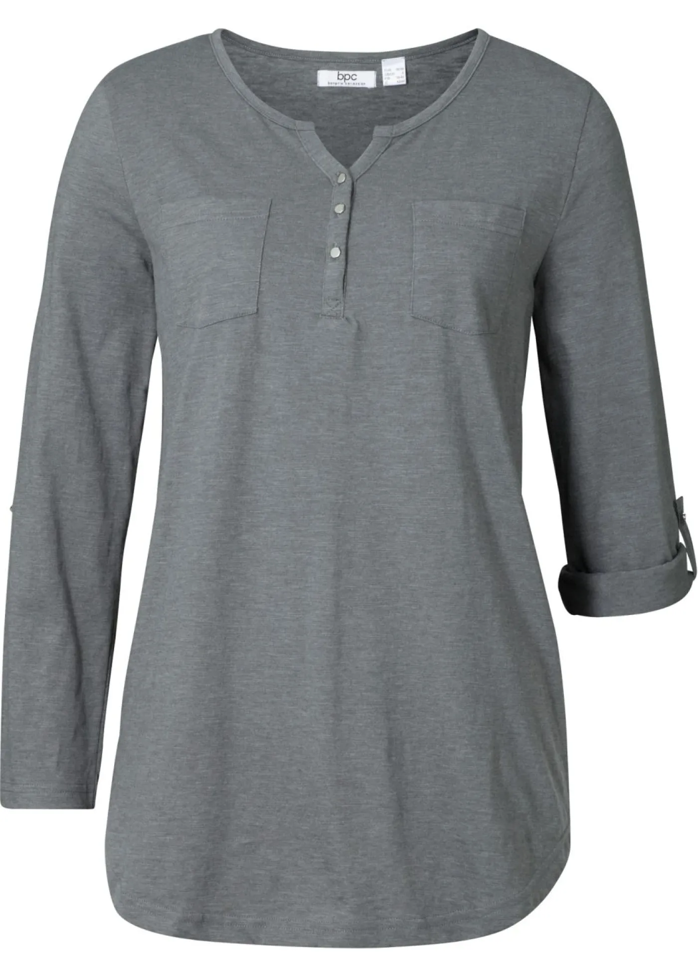 bonprix bonprix Camisa henley de algodón con botones Gris humo jaspeado Sale