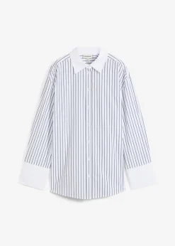 bonprix bonprix Camisa holgada de algodón puro Blanco-azul marino con rayas Best