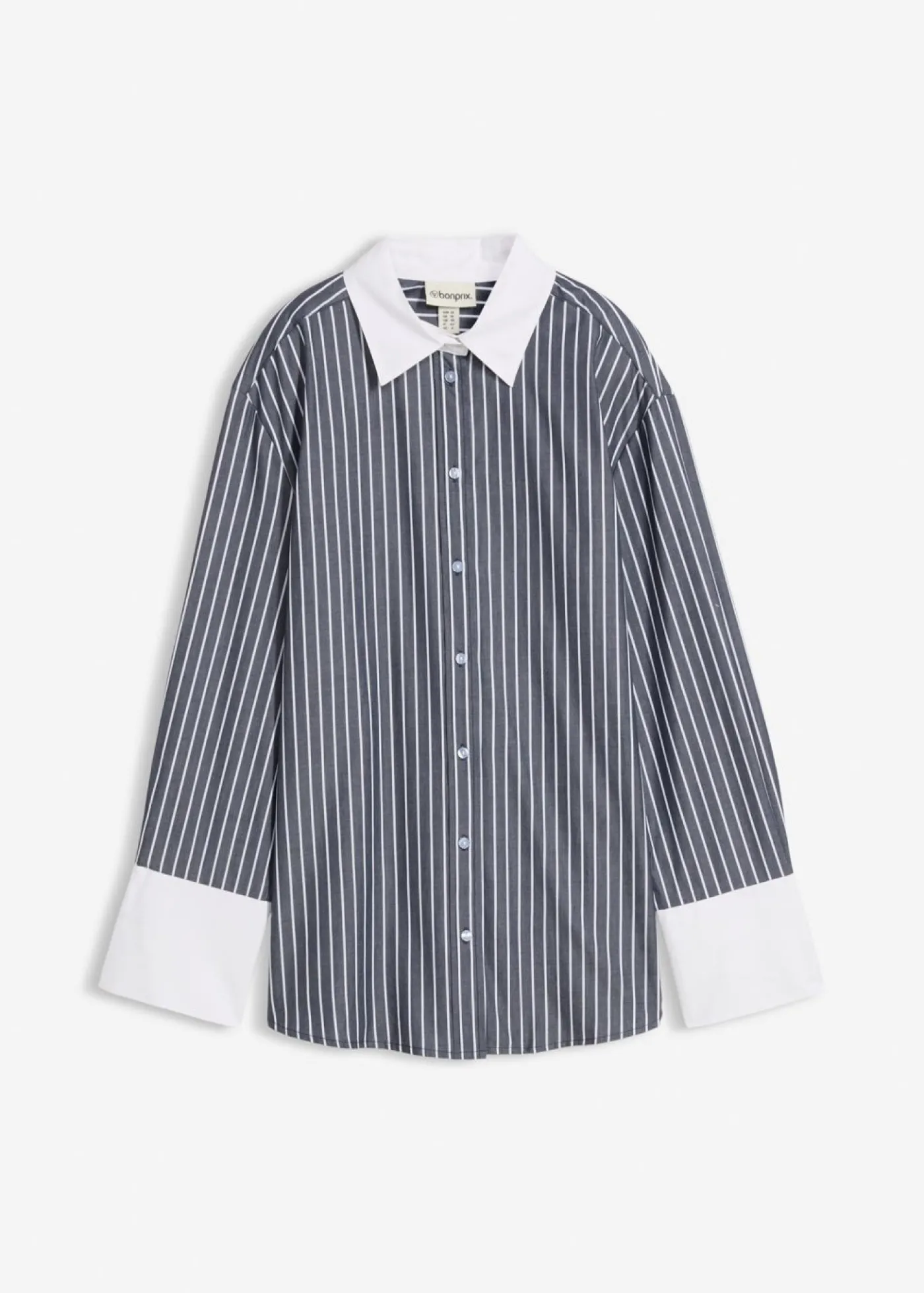 bonprix bonprix Camisa holgada de algodón puro Azul marino-blanco de rayas Clearance