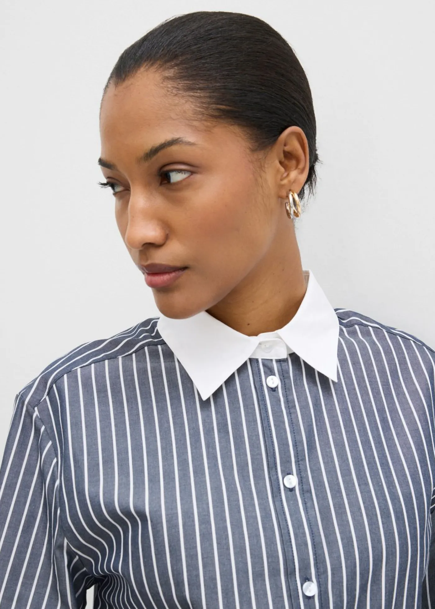 bonprix bonprix Camisa holgada de algodón puro Azul marino-blanco de rayas Clearance