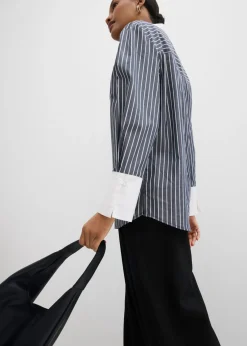 bonprix bonprix Camisa holgada de algodón puro Azul marino-blanco de rayas Clearance