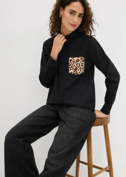 bonprix bonprix Camisa oversize con bolsillo en contraste estampado leo negro Best
