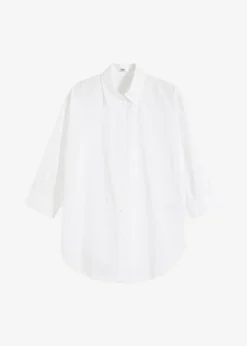 bonprix bonprix Camisa oversize de algodón con mangas 3/4 Blanco Hot