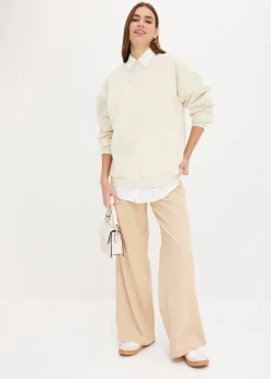 bonprix bonprix Camisa oversize de algodón con mangas 3/4 Blanco Hot