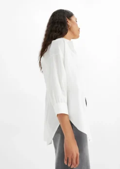 bonprix bonprix Camisa oversize de algodón con mangas 3/4 Blanco Hot