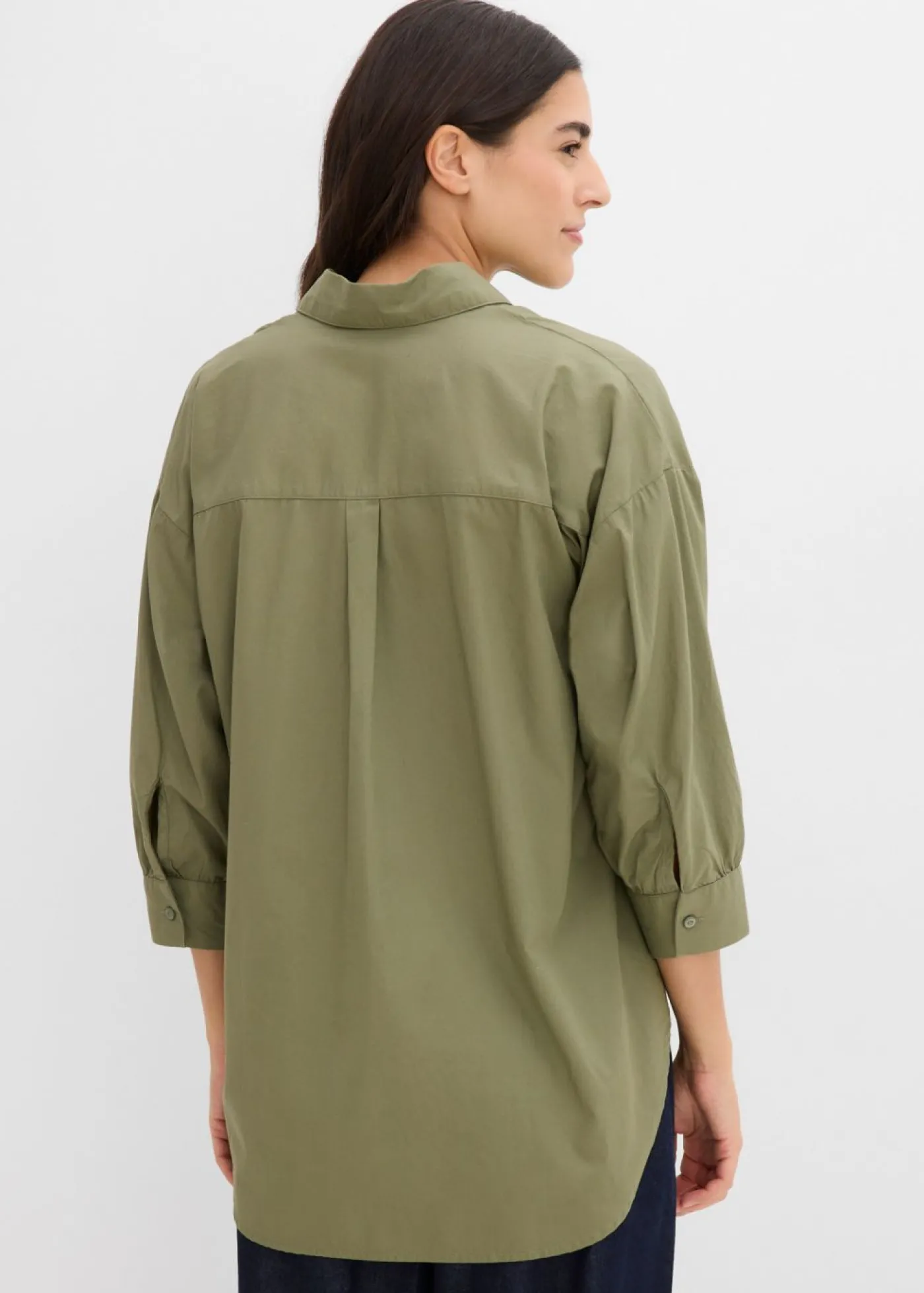 bonprix bonprix Camisa oversize de algodón con mangas 3/4 Verde oliva Clearance