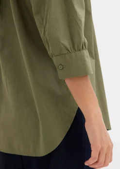 bonprix bonprix Camisa oversize de algodón con mangas 3/4 Verde oliva Clearance