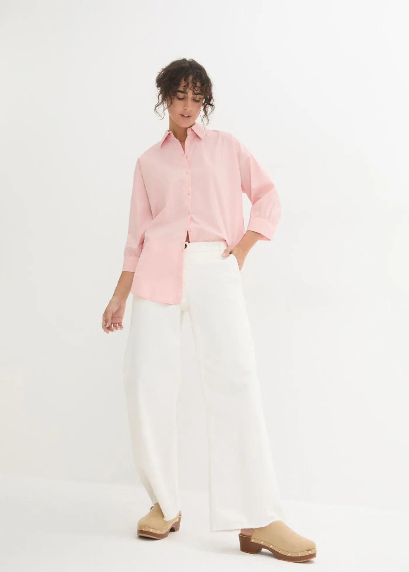 bonprix bonprix Camisa oversize de algodón con mangas 3/4 rosa pastel Best