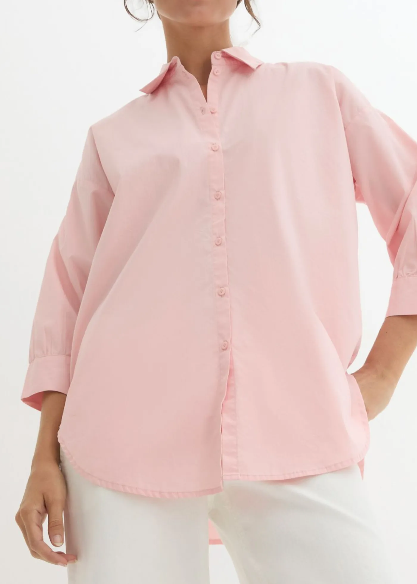 bonprix bonprix Camisa oversize de algodón con mangas 3/4 rosa pastel Best