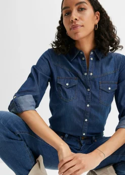 bonprix bonprix Camisa vaquera azul piedra gastado Sale