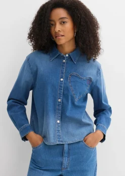bonprix bonprix Camisa vaquera con algodón orgánico azul claro denim Outlet
