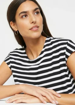bonprix bonprix Camiseta Negro-blanco con rayas New