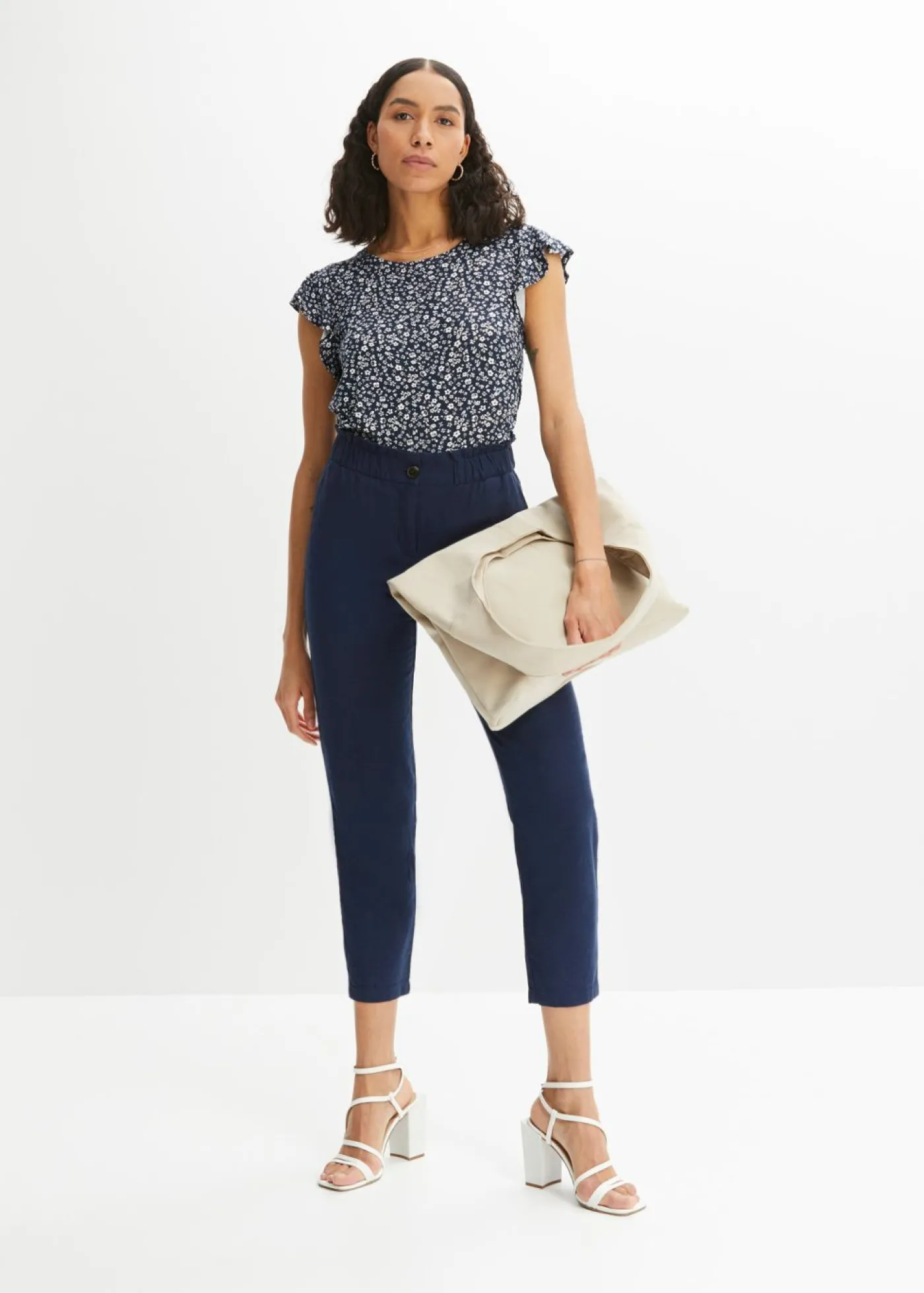 bonprix bonprix Camiseta Azul marino-blanco de flores Sale