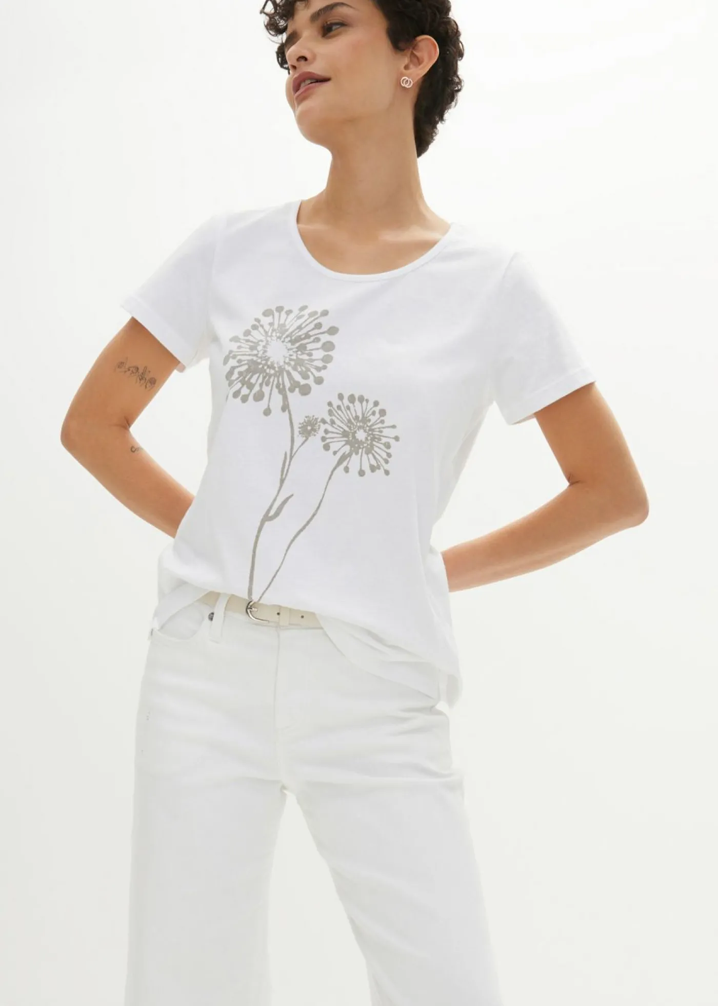 bonprix bonprix Camiseta Blanco-plateado mate estampado Outlet