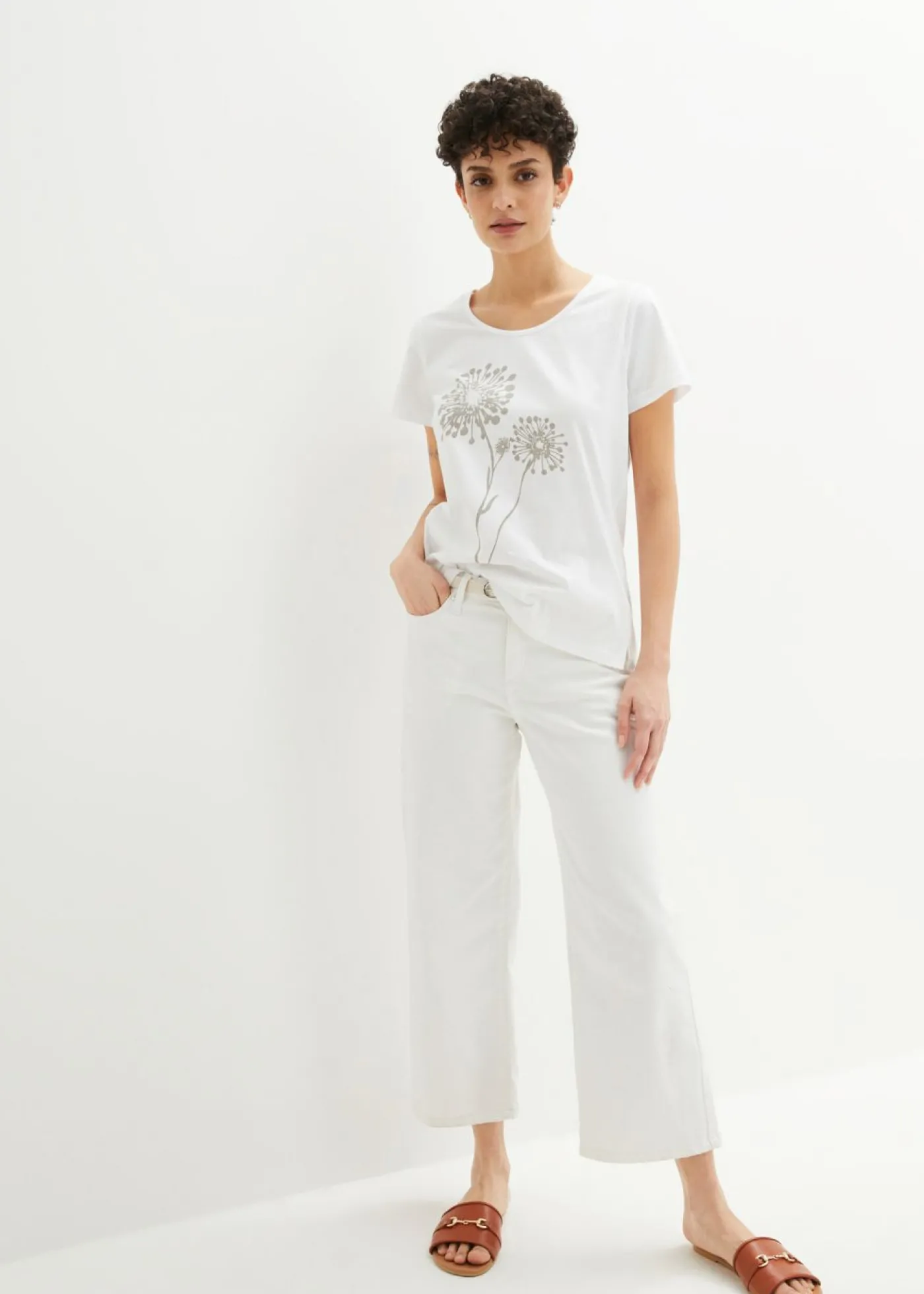 bonprix bonprix Camiseta Blanco-plateado mate estampado Outlet