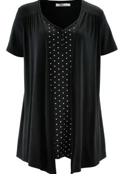 bonprix bonprix Camiseta 2 en 1 con escote en V y manga corta Negro-blanco de lunares Online