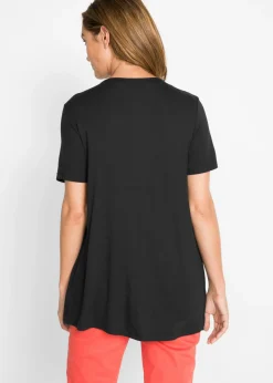 bonprix bonprix Camiseta 2 en 1 con escote en V y manga corta Negro-blanco de lunares Online