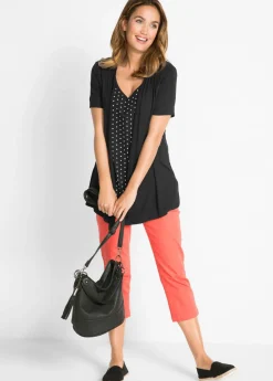 bonprix bonprix Camiseta 2 en 1 con escote en V y manga corta Negro-blanco de lunares Online