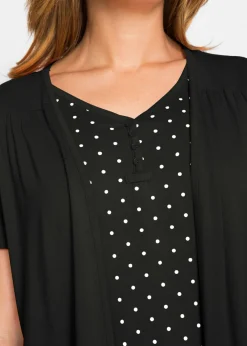 bonprix bonprix Camiseta 2 en 1 con escote en V y manga corta Negro-blanco de lunares Online