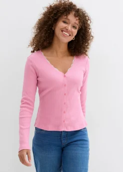 bonprix bonprix Camiseta 2 en 1 de algodón puro orquídea ahumado-blanco Sale