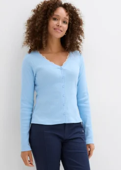 bonprix bonprix Camiseta 2 en 1 de algodón puro Azul claro-blanco New