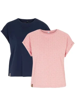 bonprix bonprix Camiseta (2 unidades) Rosa ahumado estampado + azul marino monocolor Clearance