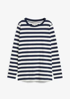 bonprix bonprix Camiseta a rayas de algodón orgánico puro azul marino/blanco lana con rayas