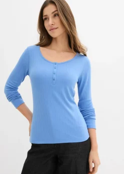 bonprix bonprix Camiseta acanalada de manga larga azul provenzal Clearance