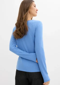 bonprix bonprix Camiseta acanalada de manga larga azul provenzal Clearance