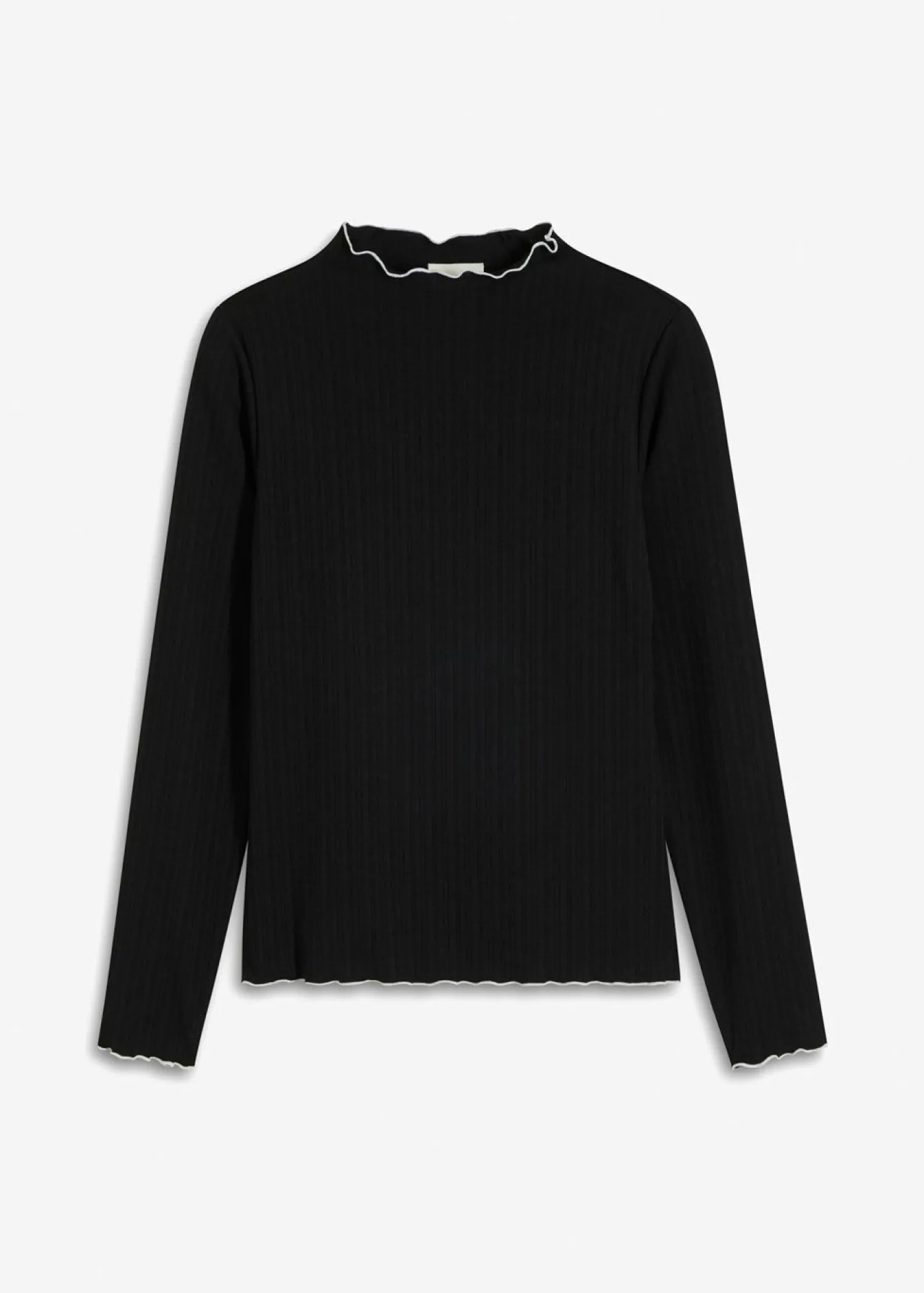 bonprix bonprix Camiseta acanalada de manga larga Negro-blanco lana Sale