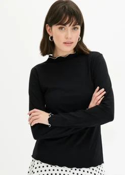 bonprix bonprix Camiseta acanalada de manga larga Negro-blanco lana Sale