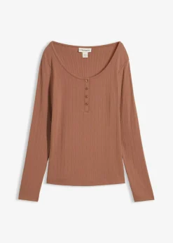 bonprix bonprix Camiseta acanalada de manga larga Marrón castaño Online
