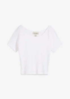 bonprix bonprix Camiseta ajustada de algodón orgánico puro Blanco Outlet