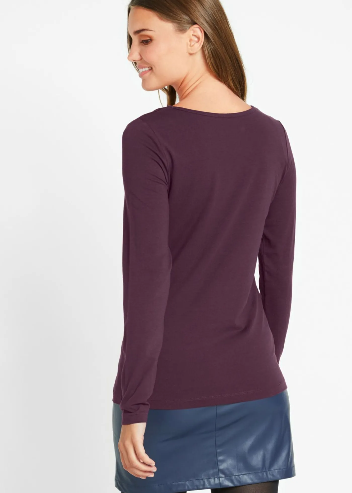 bonprix bonprix Camiseta ajustada de manga larga morado intenso Online