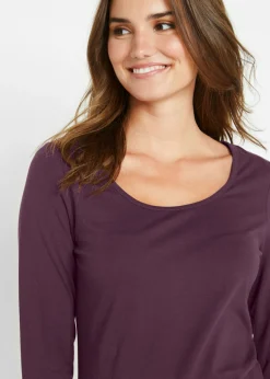 bonprix bonprix Camiseta ajustada de manga larga morado intenso Online
