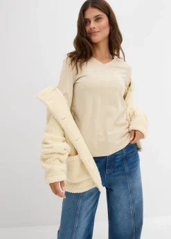 bonprix bonprix Camiseta ajustada de manga larga Arena claro Clearance