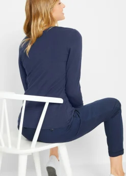 bonprix bonprix Camiseta ajustada de manga larga Azul marino Outlet