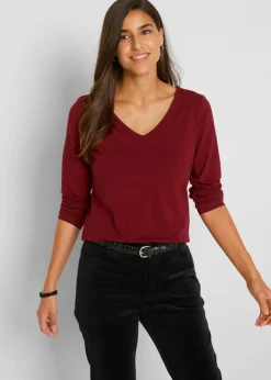 bonprix bonprix Camiseta ajustada de manga larga (2 unidades) rubí / gris claro moteado Clearance