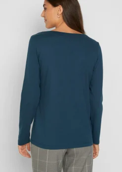 bonprix bonprix Camiseta ajustada de manga larga (2 unidades) Azul marino + antracita jaspeado Outlet